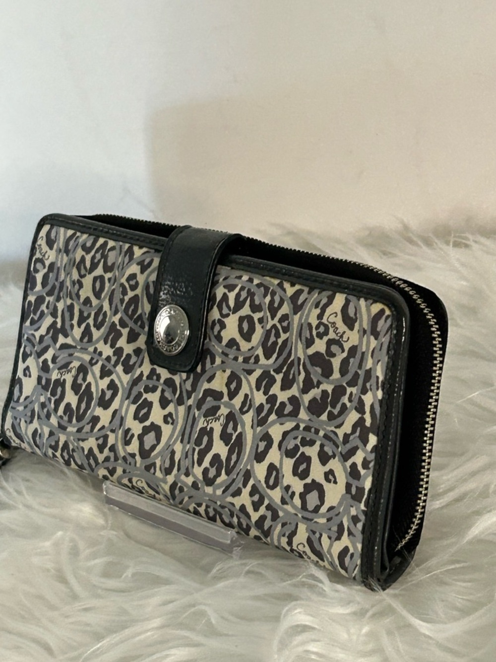 Coach Brown Black Leopard Signature Wallet Zip Around Clutch - Picture 6 of 11